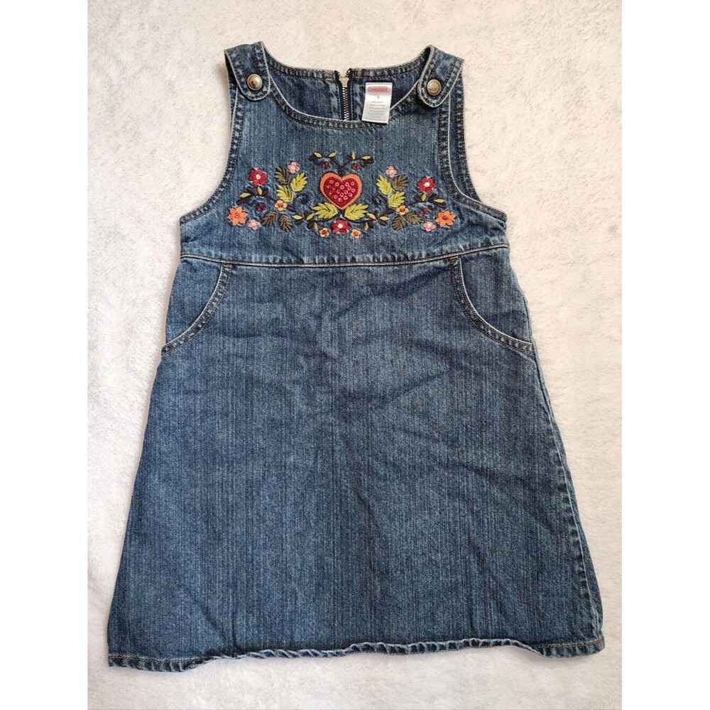 Vintage Gymboree Blue Denim Dress with Embroidery Size 6